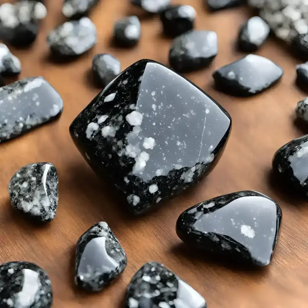 Black crystal with white spots benefits