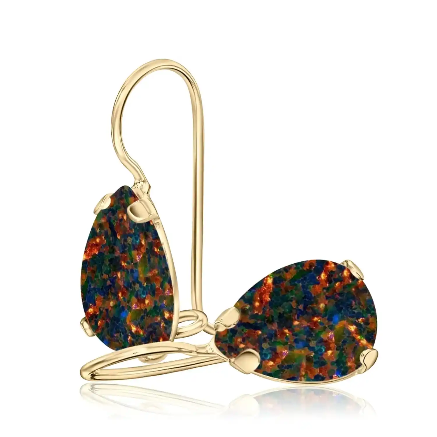 14K Gold Black Fire Opal Teardrop Earrings