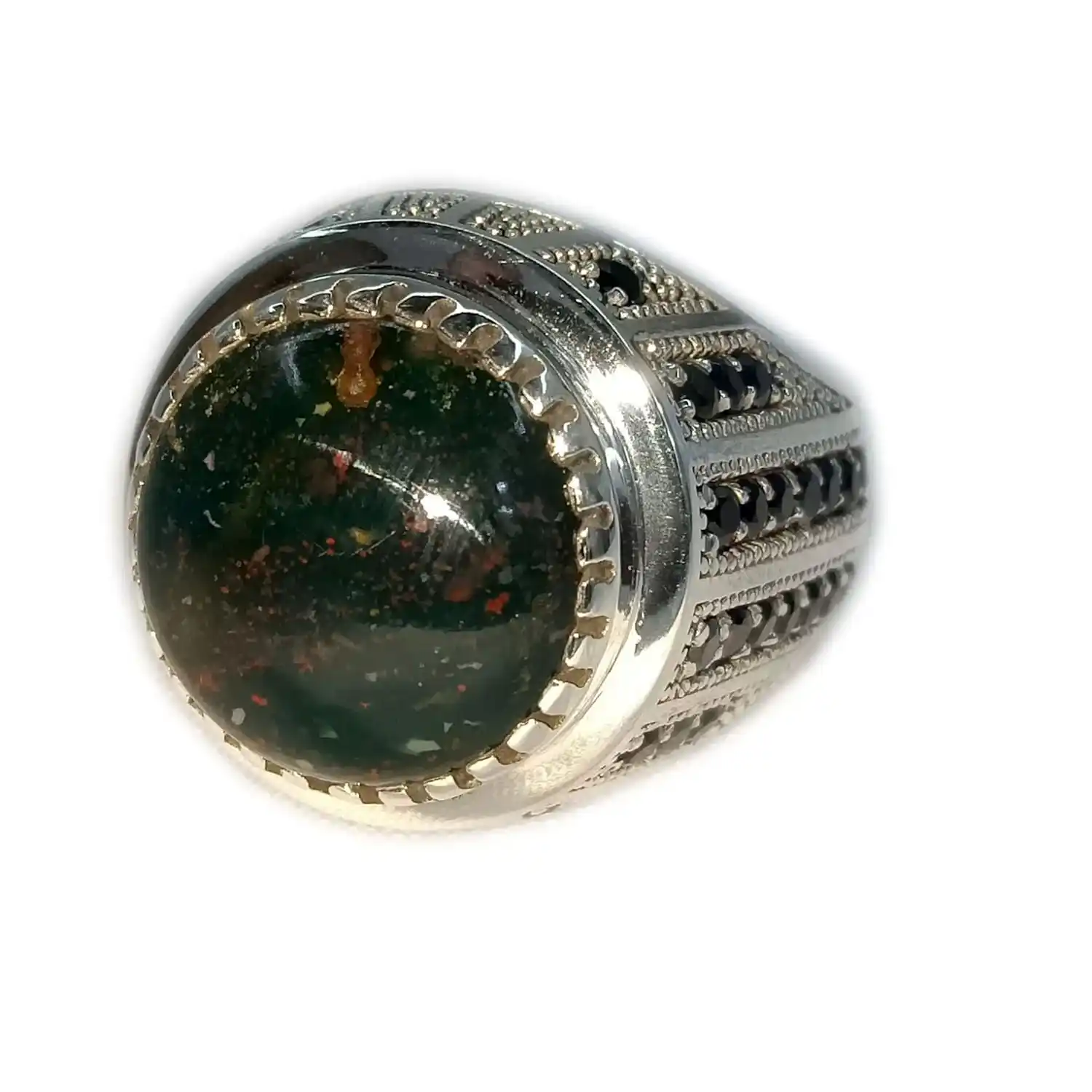 92.5 Sterling Silver Natural Bloodstone Ring