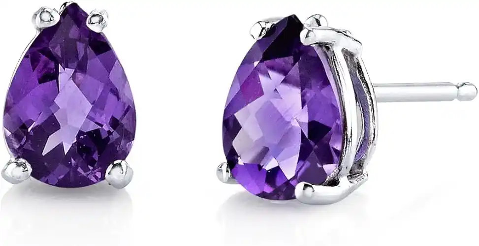 Peora Solid 14K White Gold Amethyst Solitaire Stud Earrings