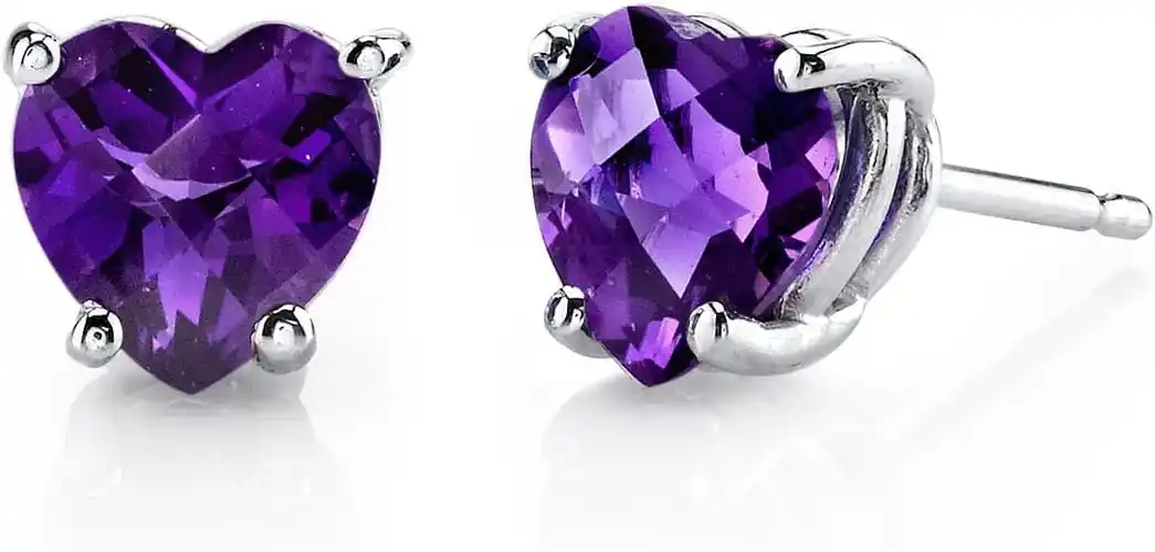 Peora Solid 14K White Gold Amethyst Heart Stud Earrings