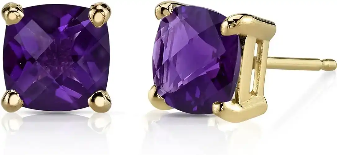 Peora Solid 14K Yellow Gold Amethyst Stud Earrings