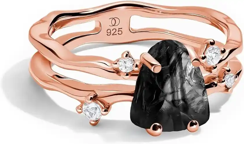 Rose Gold Black Obsidian Ring