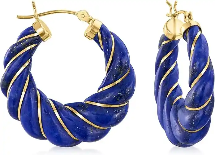 Ross-Simons Carved Gemstone Hoop Earrings