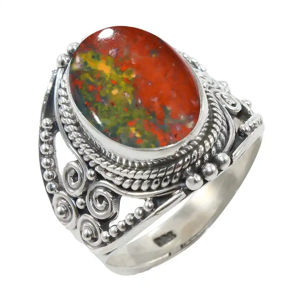 Solid 925 Sterling Silver Bloodstone Ring