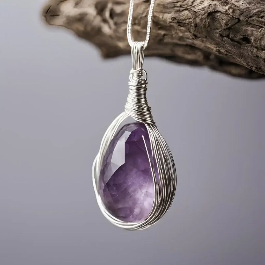 amethyst pendant wrapped in wire