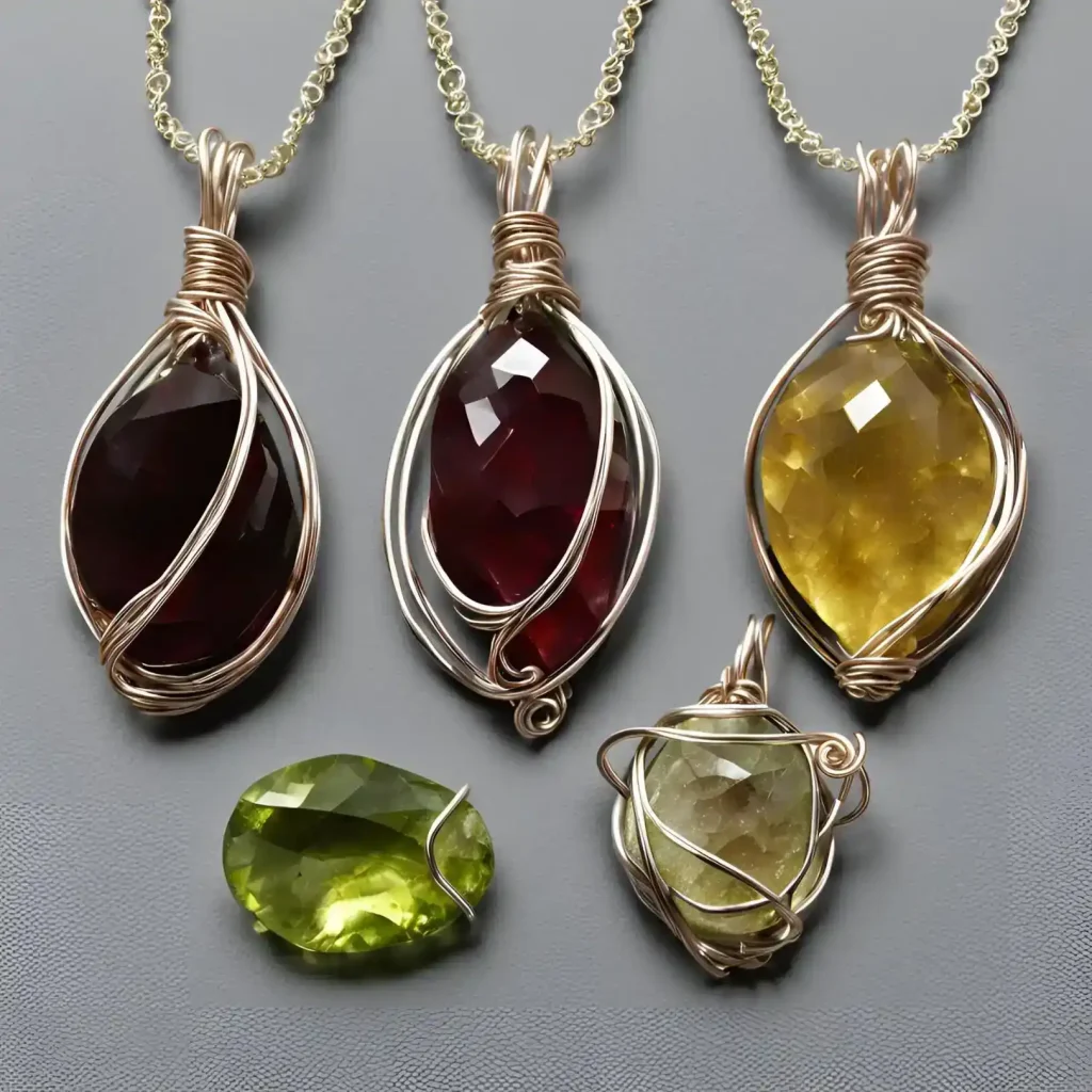 gemstones pedants wrapped in wire