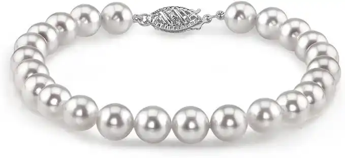 14K Gold 5.5-6mm Round White Japanese Akoya Saltwater Cultured Pearl Bracelet