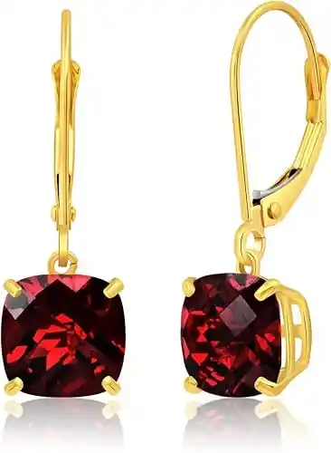 14k Yellow Gold Cushion Cut Gemstone Dangle Earrings