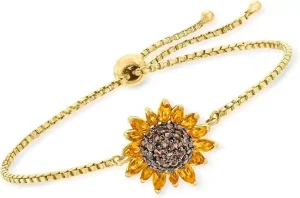 Citrine and Smoky Quartz Sunflower Bolo Bracelet