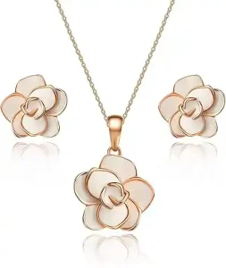 EVEVIC Rose Flower Necklace Earrings Set