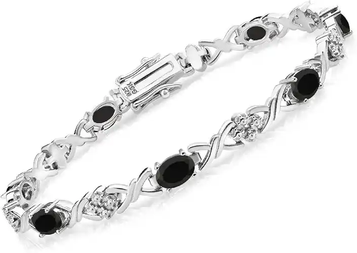 Gem Stone King 925 Sterling Silver Black Onyx Tennis Bracelet