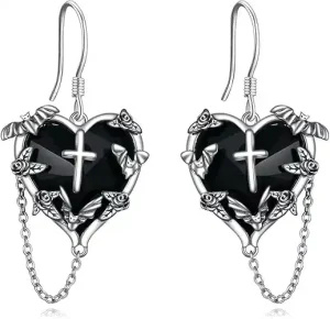 Halloween Earrings for Women 925 Sterling Silver Pumpkin Bat Black