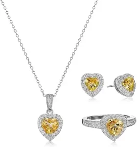 MORGAN & PAIGE .925 Sterling Silver Gemstone and White Sapphire Halo Heart Pendant Necklace