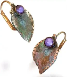 Olive Patina Brass Sculptural Leaf Earrings