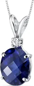 PEORA 14K White Gold Created Blue Sapphire with Genuine Diamond Pendant