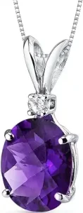 PEORA Solid 14K White Gold 2 Carats Amethyst with Diamond Pendant