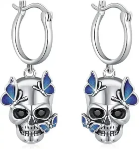 Sterling Silver Skull Butterfly Earring