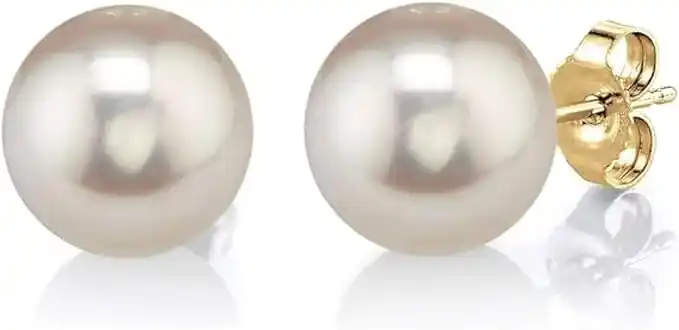 The Pearl Source Round White Freshwater Real Pearl Earrings